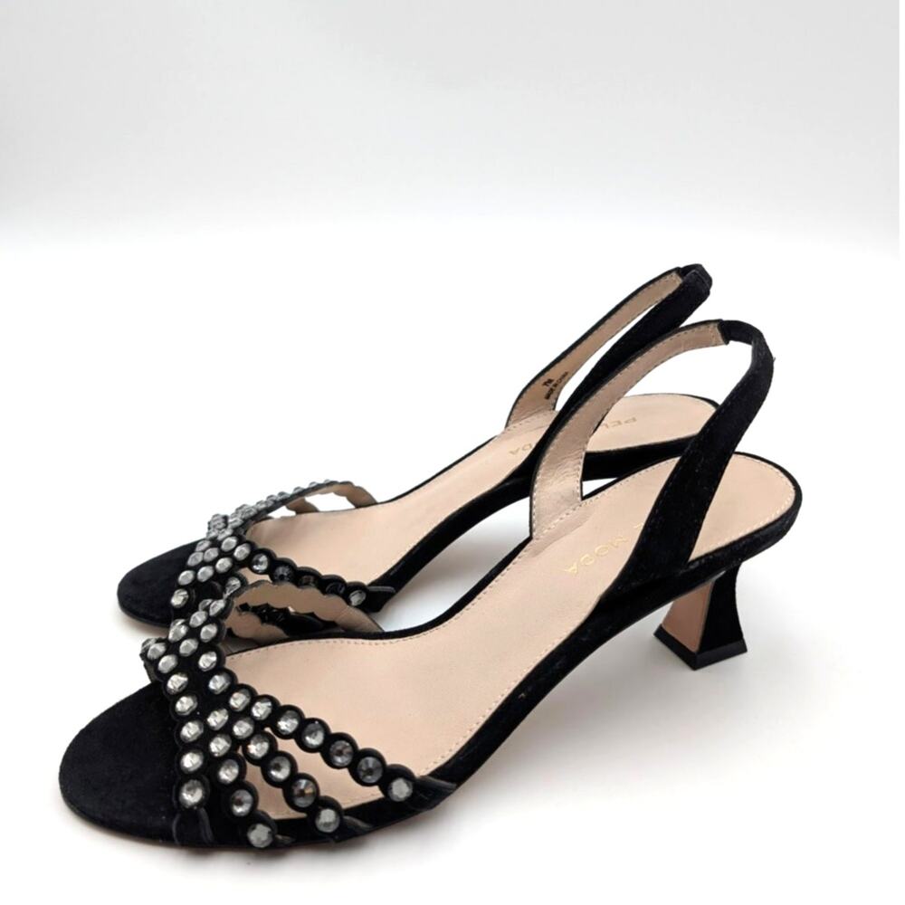 Pelle Moda Felice Low Heel Sandals Open Toe Women's Black Size US7M EU37.5